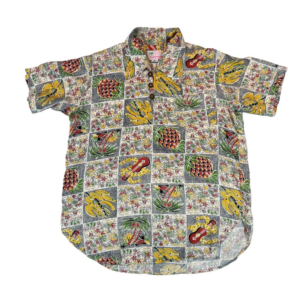 Vintage Made in USA Reminiscence Hawaiian by Stewart Richer Pineapple Shirt Sz M